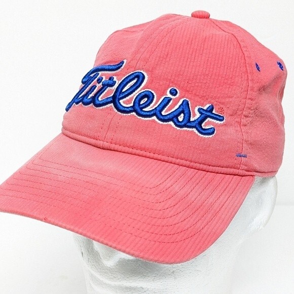 Titleist Baseball Cap Golf Hat Embroidered Adjustable Leather Metal Coral - Picture 4 of 10